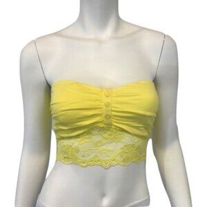 Bozzolo Yellow Contrast Lace Bandeau Top With Button Front Detail